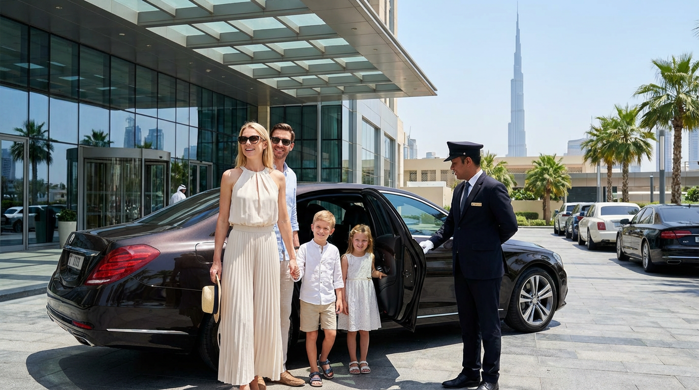 Family being picked up at hotel